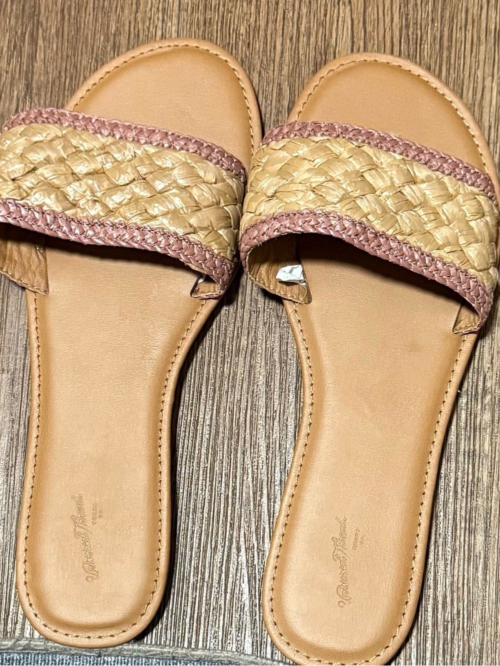 Universal Thread Tan Woven Slide Sandals with Pink Trim